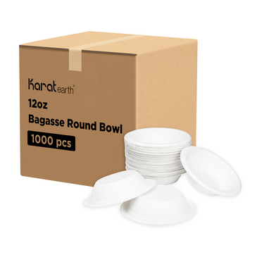 Bagasse Bowl, 12 oz, White, Paper, (1000/Case), Karat KE-BBR12-1C