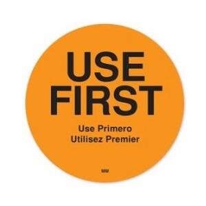 DAYMARK SAFETY SYSTEMS "Use First" Labels, 3", Orange, Bilingual, (12Rolls/Case) Daymark Safety System 112596