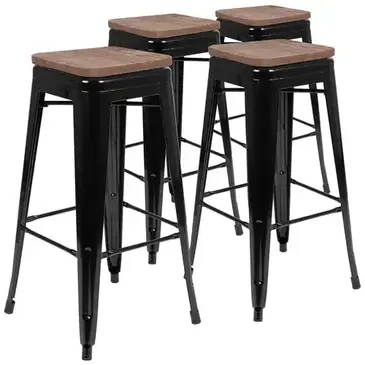 Flash Furniture 4-ET-31320W-30-BK-R-GG Bar Stool, Stacking, Indoor