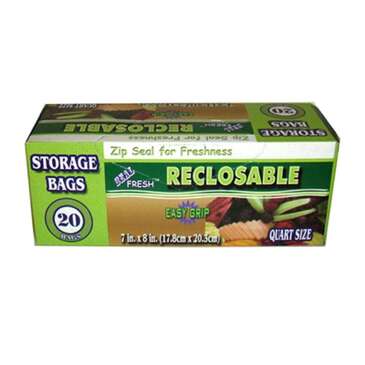 PACIFIC GROUP USA Storage Bag, 1 Quart, 7” x 8”, Reclosable, (20/Pack), Pacific Group 27020