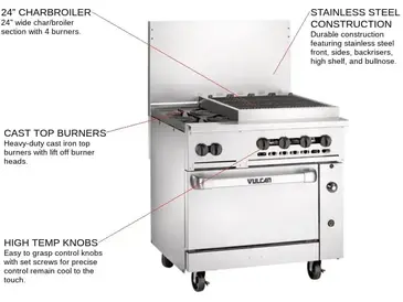 Vulcan 36C-2B24CBP Range, 36" Restaurant, Gas