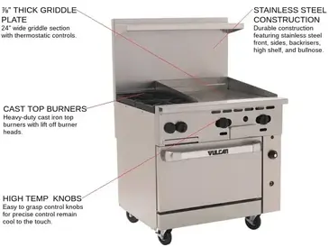 Vulcan 36C-2B24GT Range, 36" Restaurant, Gas