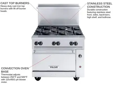 Vulcan 36C-6BN Range, 36" Restaurant, Gas