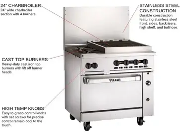 Vulcan 36S-2B24CBN Range, 36" Restaurant, Gas