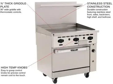 Vulcan 36S-36G Range, 36" Restaurant, Gas