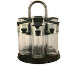 ARAMCO IMPORTS Spice Rack, 6 Piece, Silver, Glass, Revolving, Aramco Imports AI19870