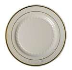 FINE LINE SETTINGS INC. Plate, 9", Ivory / Gold Trim, Plastic, Fine Line 509-BO